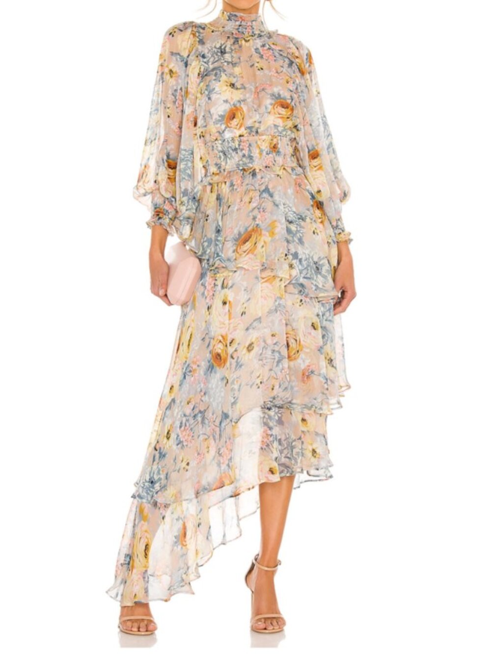 Elliatt - Astrid Dress - Pastel Floral High-Low Ruffle Dress